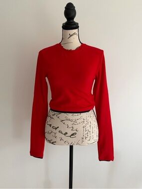 NWT Zara Long Sleeve Crop Top Size M Fitted Stretch Basic T-Shirt in Red